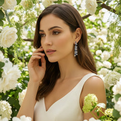CUBIC ZIRCONIA COLLECTION - STATEMENT WATERFALL NECKLACE SET - SAPPHIRE CZNK269