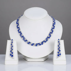 CUBIC ZIRCONIA COLLECTION - STATEMENT WATERFALL NECKLACE SET - SAPPHIRE CZNK269