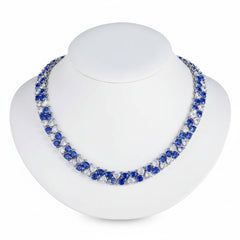 CUBIC ZIRCONIA COLLECTION - STATEMENT WATERFALL NECKLACE SET - SAPPHIRE CZNK269