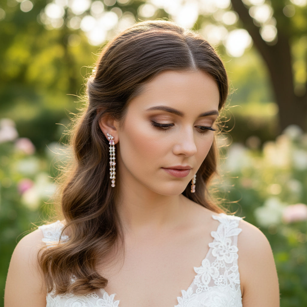 CUBIC ZIRCONIA COLLECTION - GLAM PINK WATERFALL EARRINGS CZER907