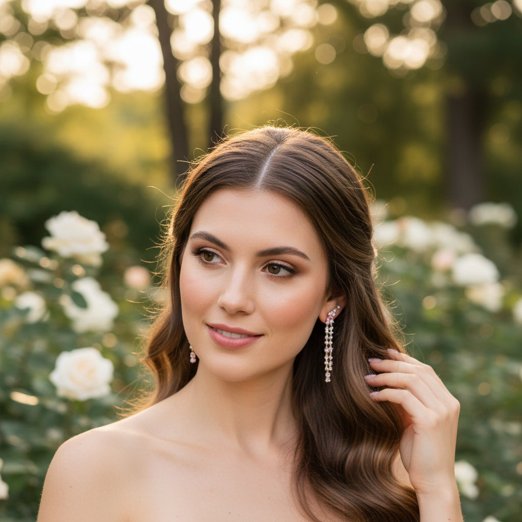CUBIC ZIRCONIA COLLECTION - GLAM PINK WATERFALL EARRINGS CZER907