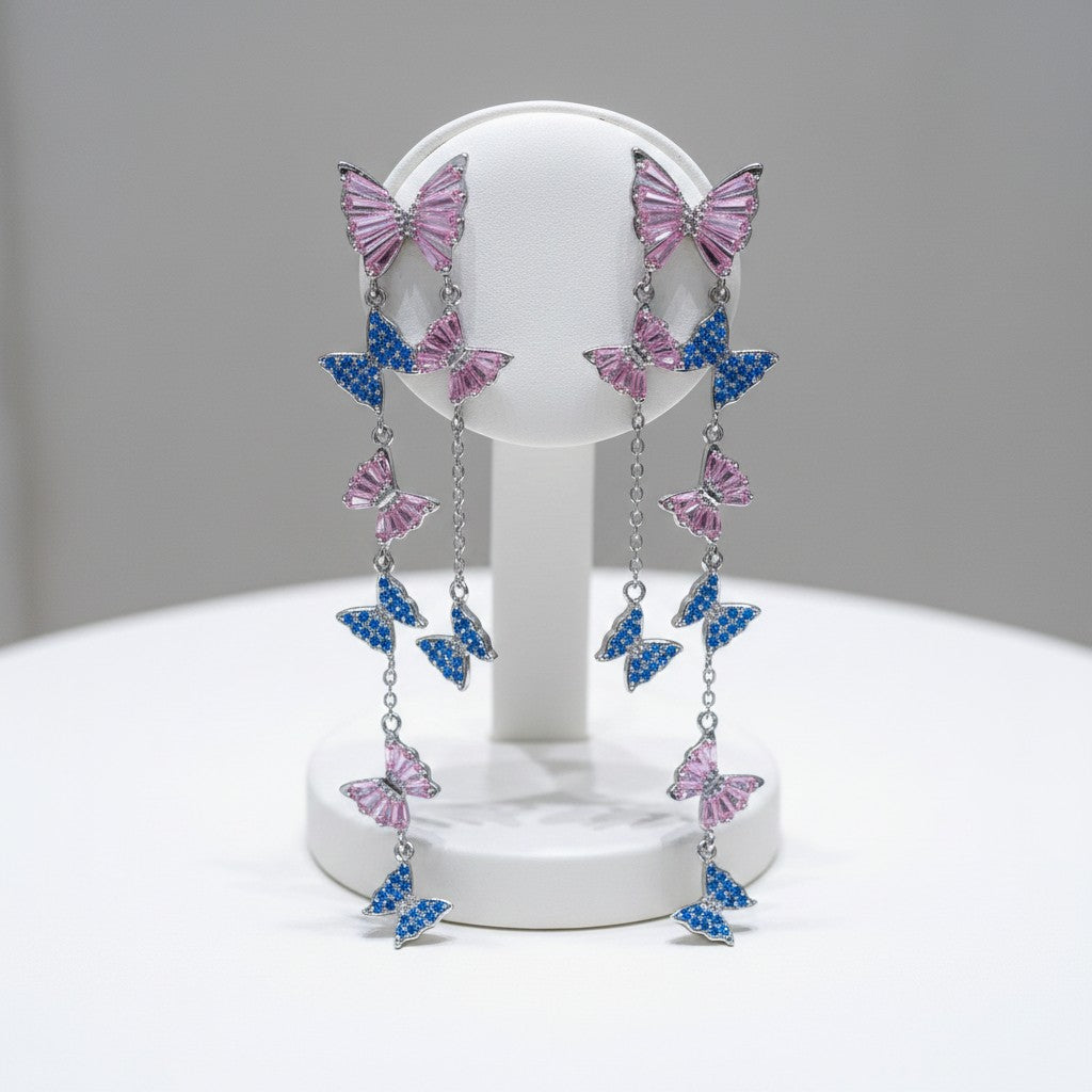 CUBIC ZIRCONIA COLLECTION - STATEMENT BUTTERFLY DROP EARRINGS - CZER909
