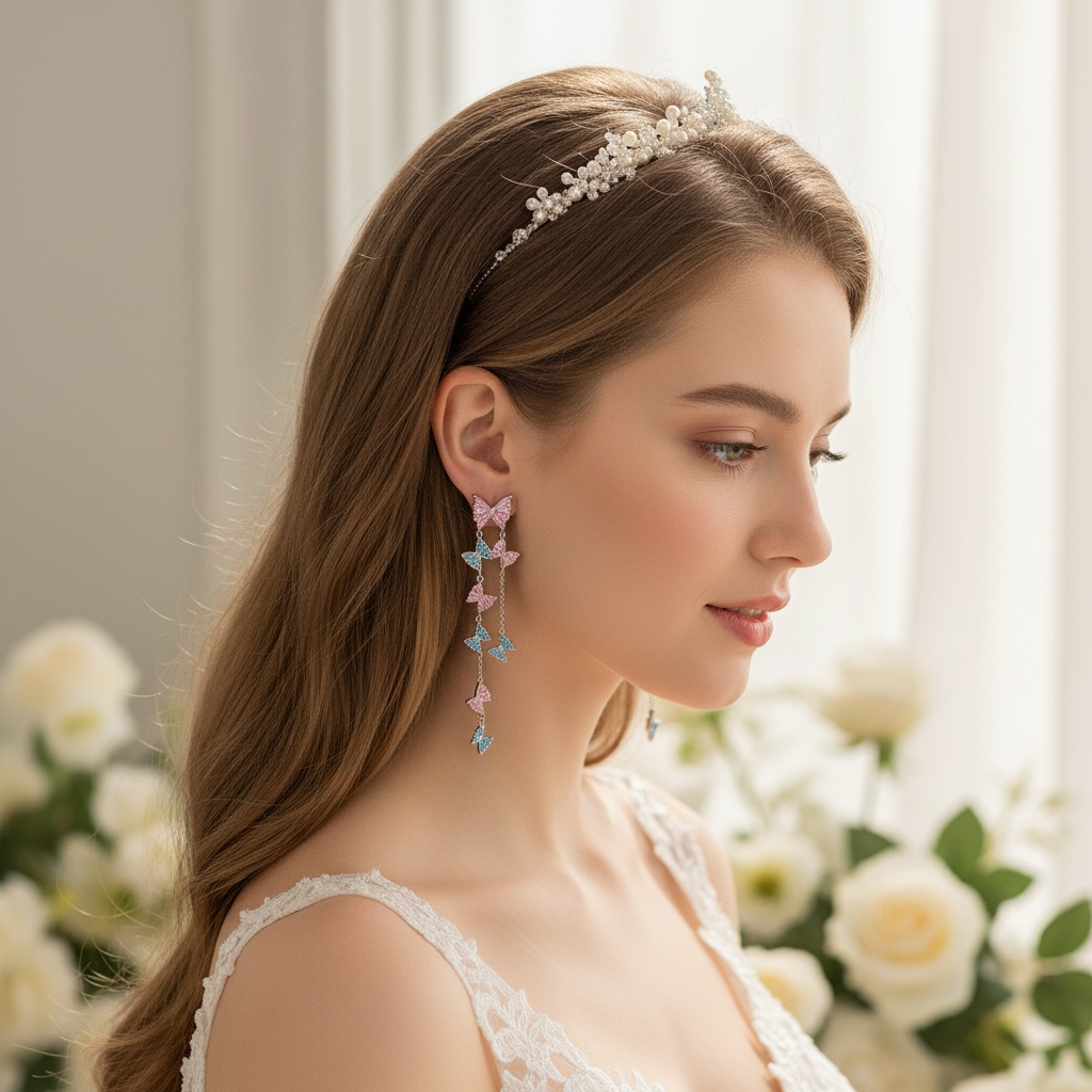 CUBIC ZIRCONIA COLLECTION - STATEMENT BUTTERFLY DROP EARRINGS - CZER909