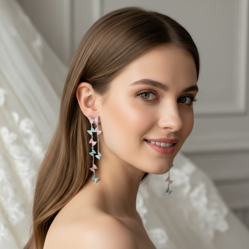 CUBIC ZIRCONIA COLLECTION - STATEMENT BUTTERFLY DROP EARRINGS - CZER909