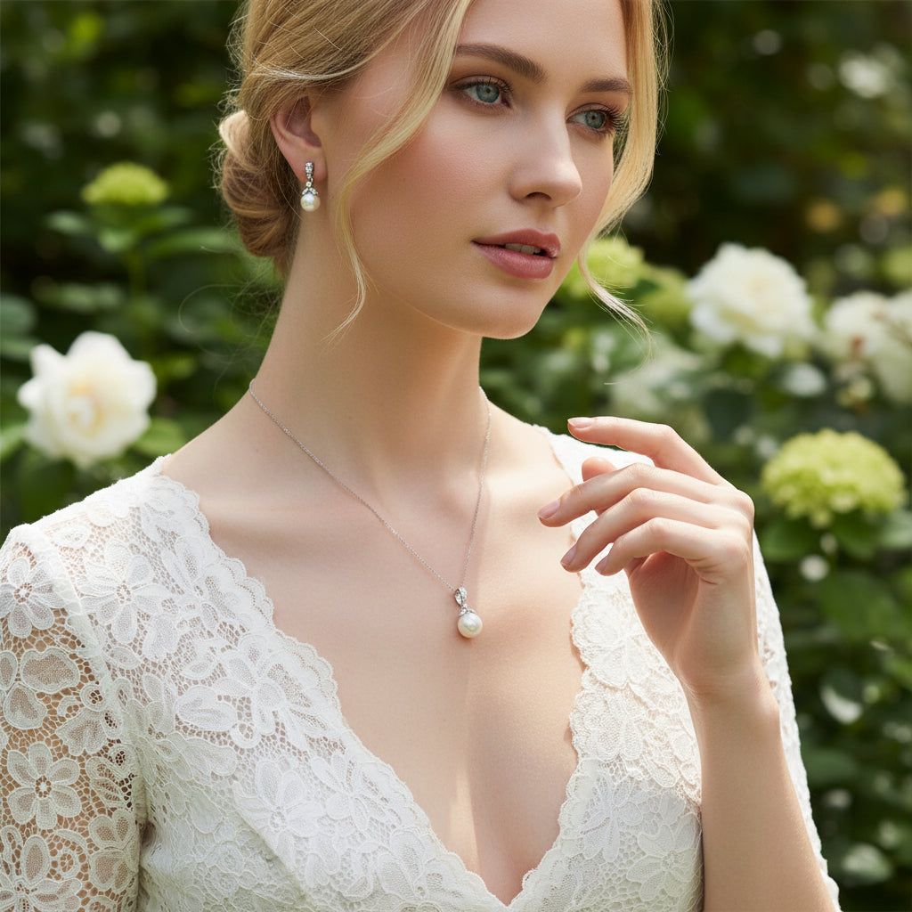 CUBIC ZIRCONIA COLLECTION - PRECIOUS PEARL NECKLACE SET - Gold CZNK20