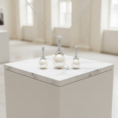 Cubic Zirconia Collection -  Precious Pearl Necklace Set - (Ivory) NK4
