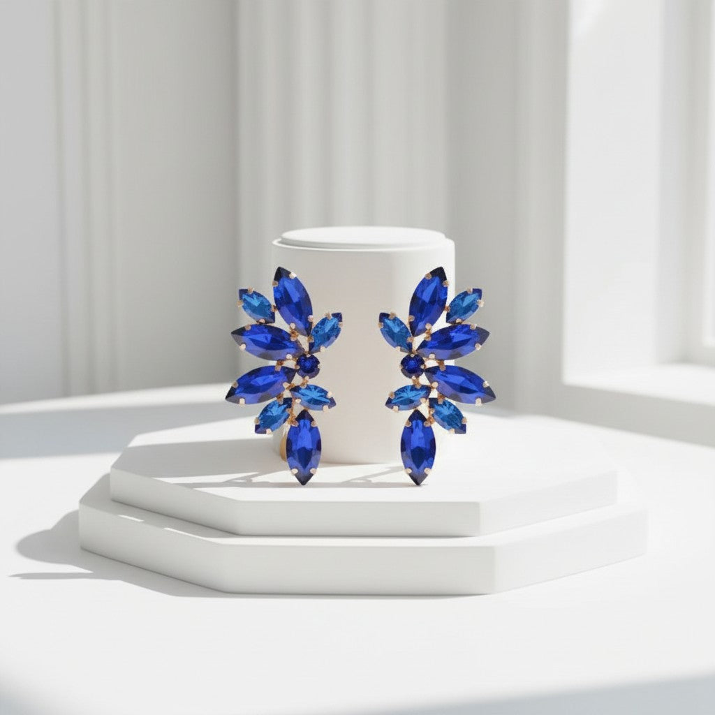 ATHENA COLLECTION - CRYSTAL ELEGANCE EARRINGS - CZER910 SAPPHIRE