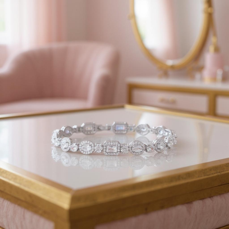 CUBIC ZIRCONIA COLLECTION - STATEMENT CRYSTAL BRACELET - BR174 SILVER