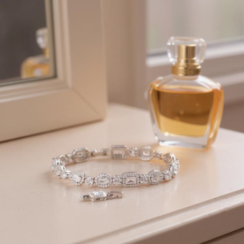 CUBIC ZIRCONIA COLLECTION - STATEMENT CRYSTAL BRACELET - BR174 SILVER