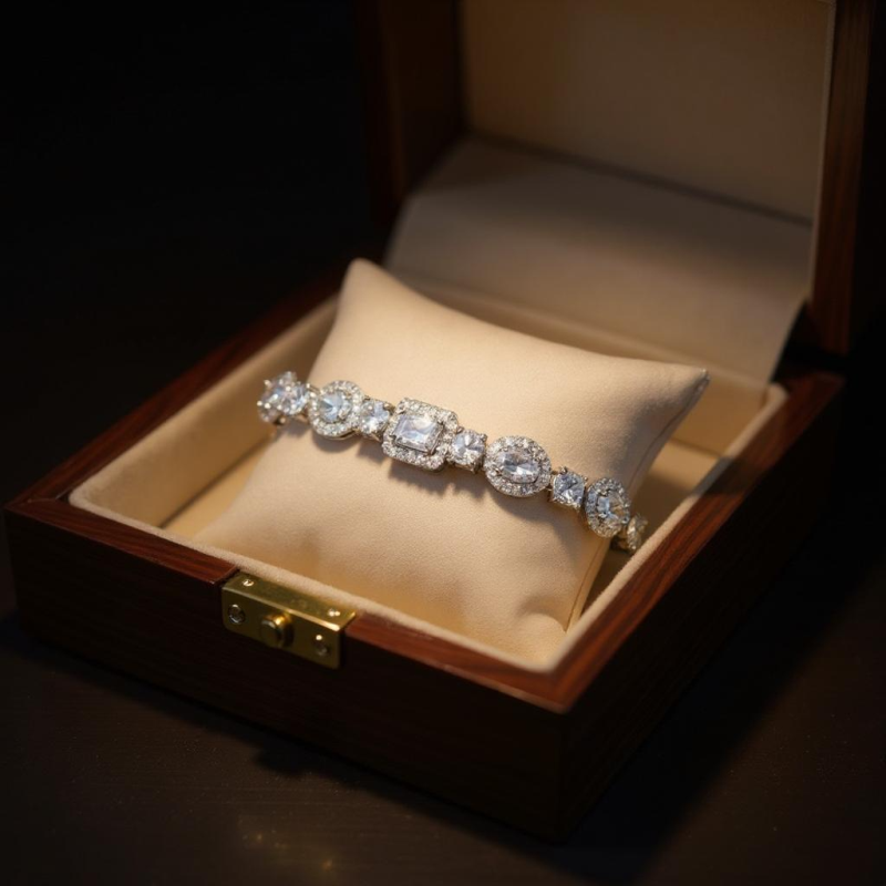 CUBIC ZIRCONIA COLLECTION - STATEMENT CRYSTAL BRACELET - BR174 SILVER