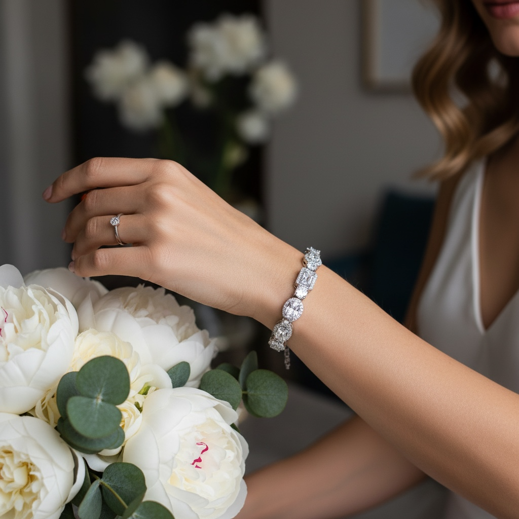 CUBIC ZIRCONIA COLLECTION - STATEMENT CRYSTAL BRACELET - BR174 SILVER