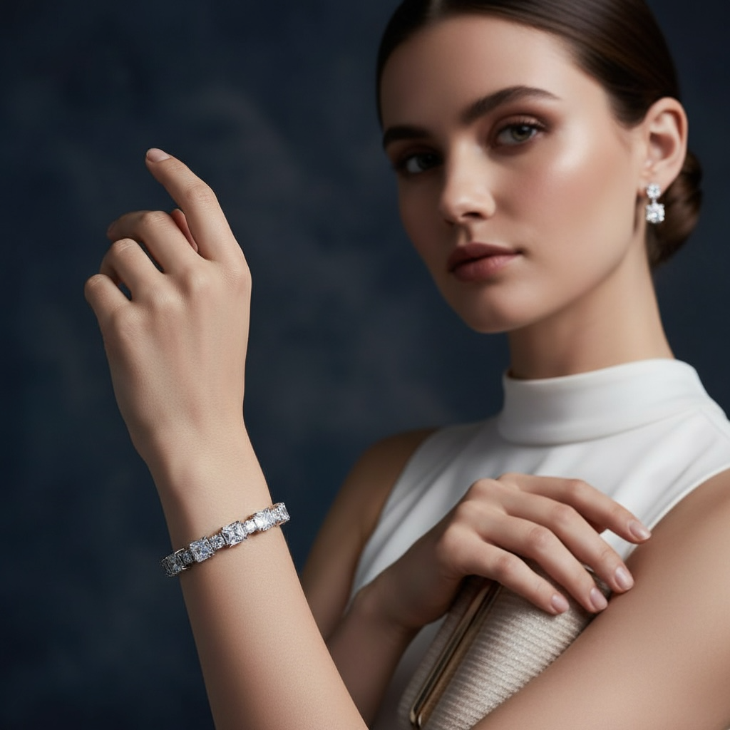 CUBIC ZIRCONIA COLLECTION - HOLLYWOOD CHIC BRACELET - CZBR175 SILVER