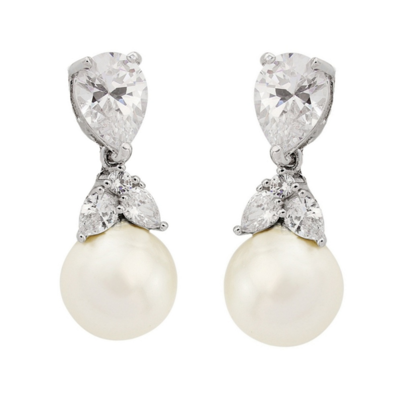 Cubic Zirconia Collection - Graceful Pearl Earrings - ER316
