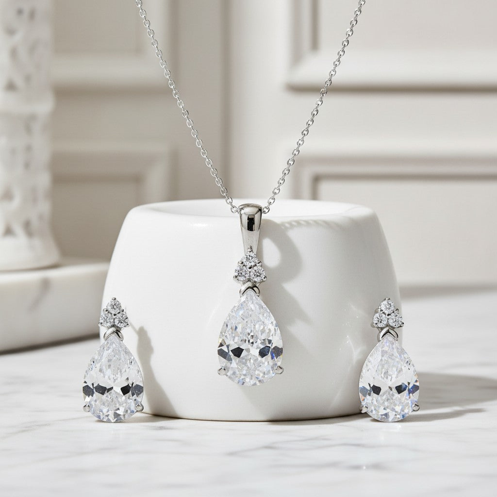 Cubic Zirconia Collection - Delicate Starlet Necklace Set - NK5