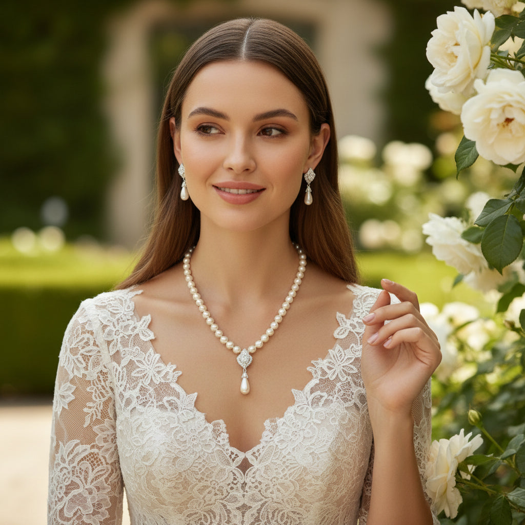 ATHENA COLLECTION - CHIC PEARL NECKLACE SET - CZNK270