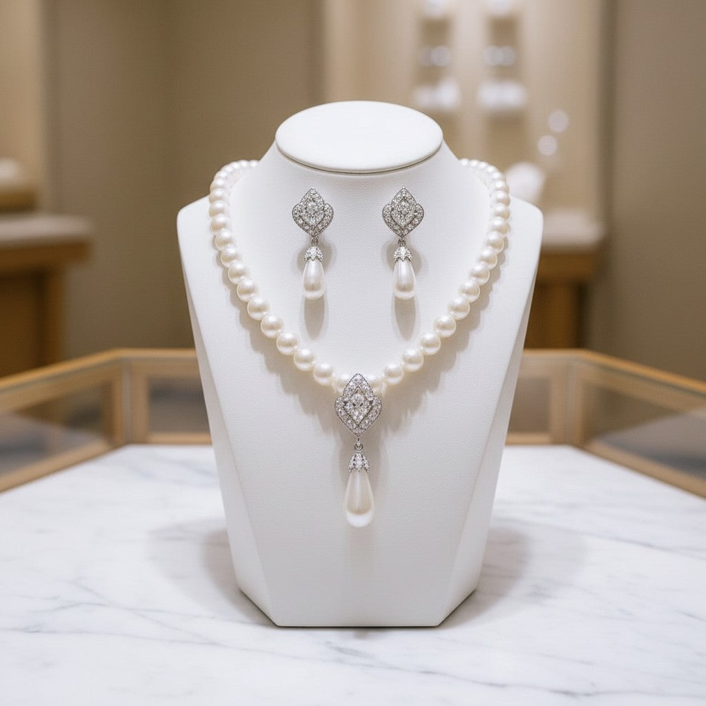 ATHENA COLLECTION - CHIC PEARL NECKLACE SET - CZNK270
