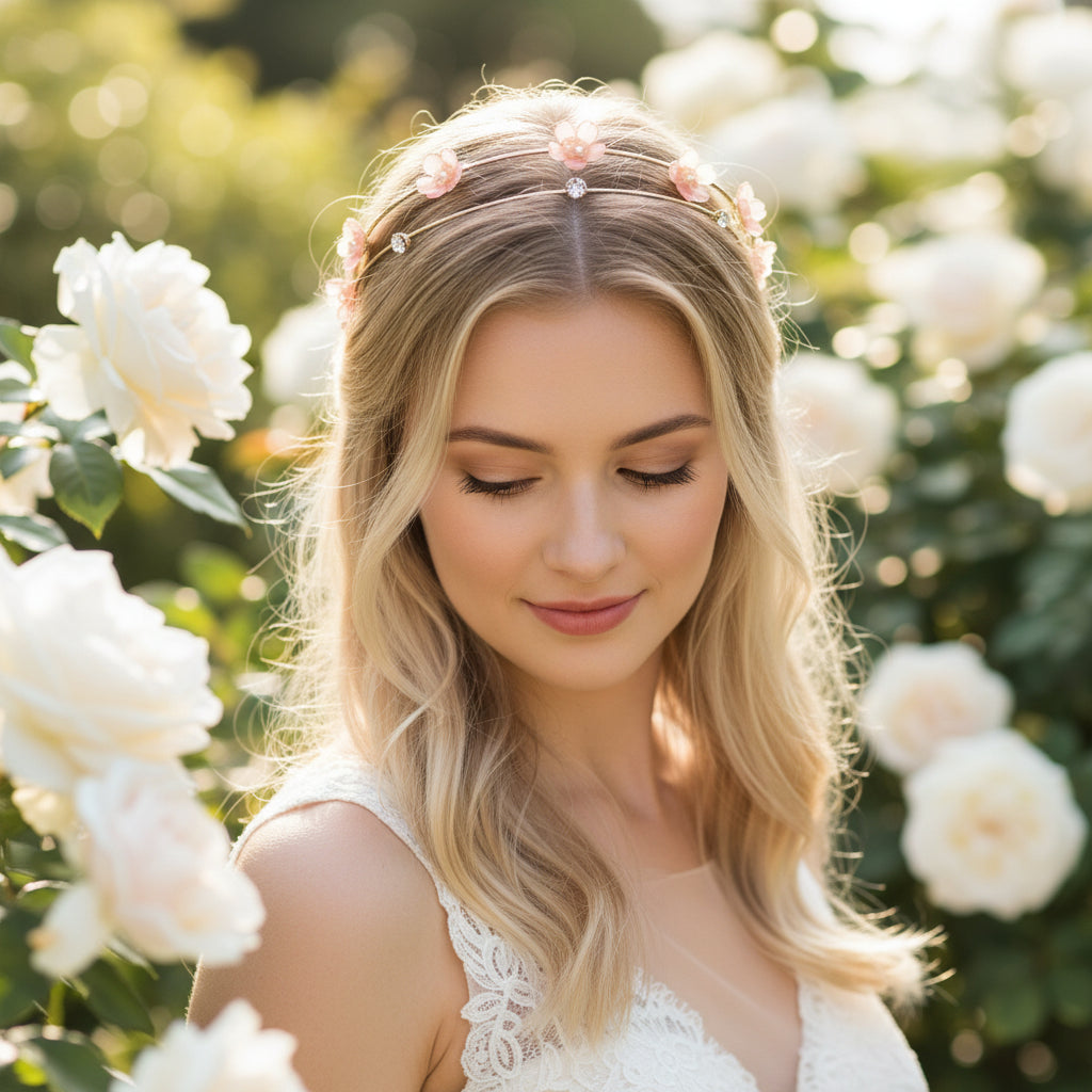 ATHENA COLLECTION - FLORAL BRIDESMAID HEADBAND - AHB223 PINK