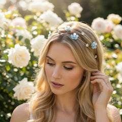 ATHENA COLLECTION - FLORAL BRIDESMAID HEADBAND - AHB223 AQUA