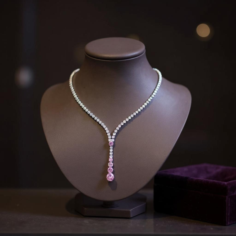 CUBIC ZIRCONIA COLLECTION - PINK SPARKLE NECKLACE SET - 4 PIECE SET -CZNK271