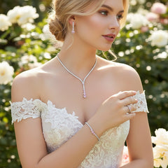 CUBIC ZIRCONIA COLLECTION - PINK SPARKLE NECKLACE SET - 4 PIECE SET -CZNK271