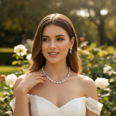 CUBIC ZIRCONIA COLLECTION - LUXE PEARL NECKLACE SET - CZNK 272 SILVER
