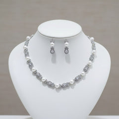 CUBIC ZIRCONIA COLLECTION - LUXE PEARL NECKLACE SET - CZNK 272 SILVER