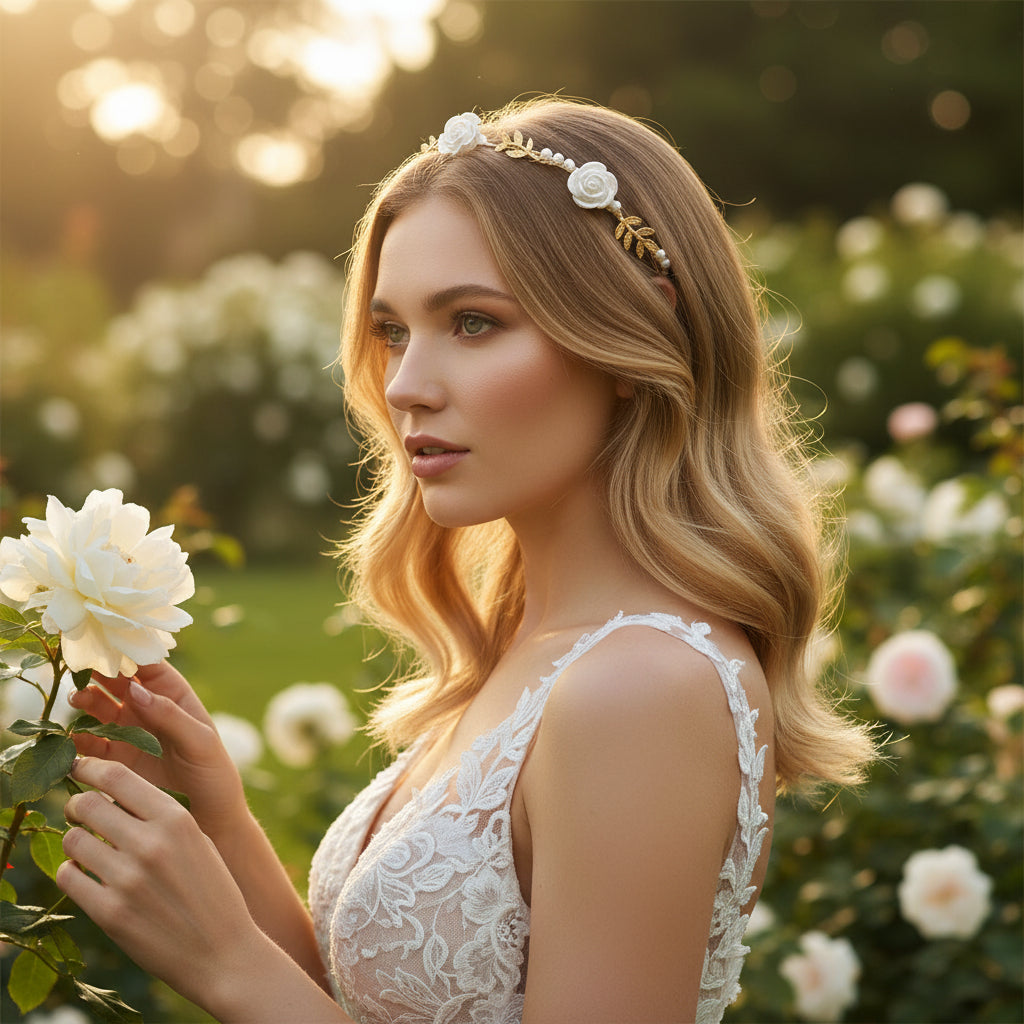 ATHENA COLLECTION - DAINTY DIVA ROSE HEADBAND - GOLD AHB225