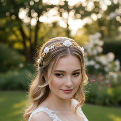 ATHENA COLLECTION - DAINTY DIVA ROSE HEADBAND - GOLD AHB225