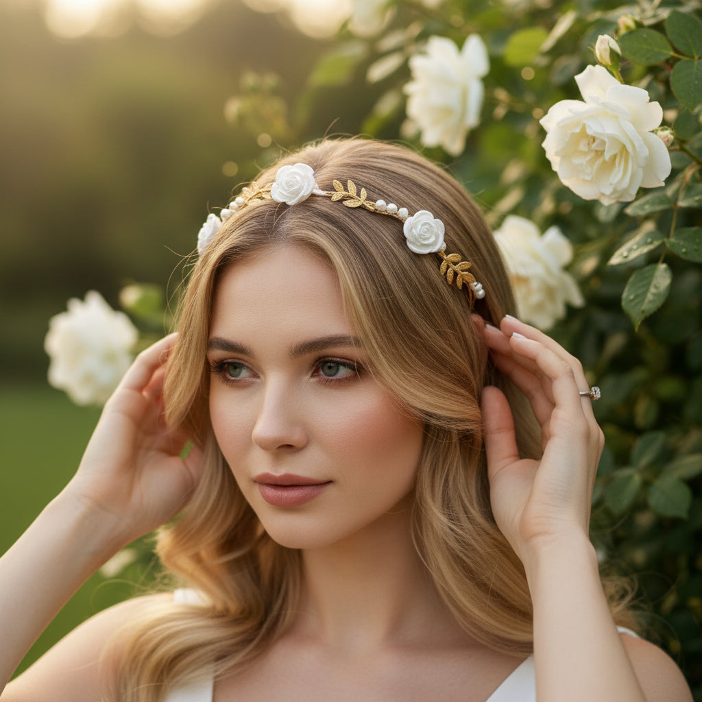 ATHENA COLLECTION - DAINTY DIVA ROSE HEADBAND - GOLD AHB225