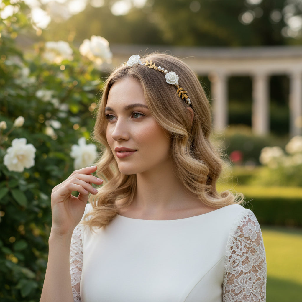 ATHENA COLLECTION - DAINTY DIVA ROSE HEADBAND - GOLD AHB225