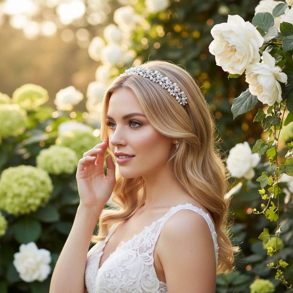 ATHENA COLLECTION - VINTAGE CHIC PEARL HEADBAND - AHB227 SILVER