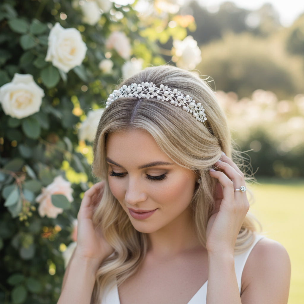 ATHENA COLLECTION - VINTAGE CHIC PEARL HEADBAND - AHB227 SILVER