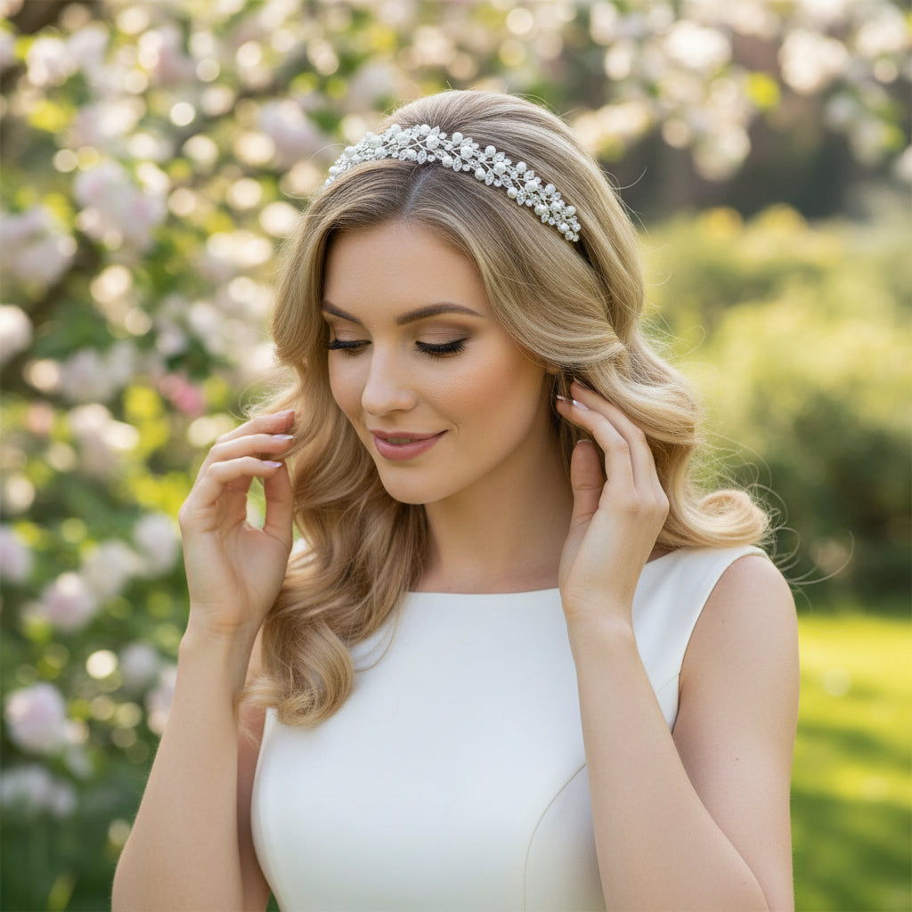 ATHENA COLLECTION - VINTAGE CHIC PEARL HEADBAND - AHB227 SILVER