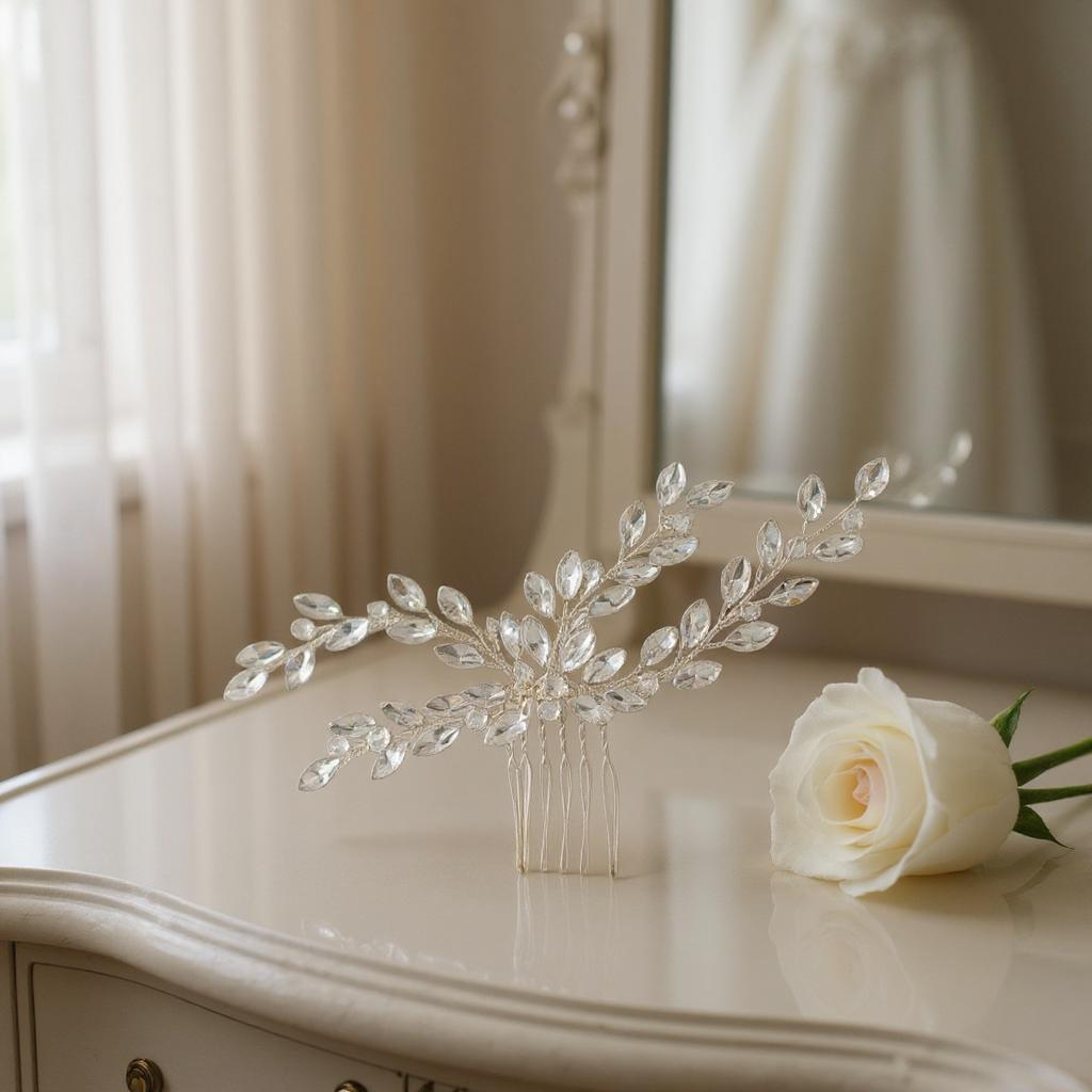 ATHENA COLLECTION - CRYSTAL VINE HAIR COMB - HC309 SILVER