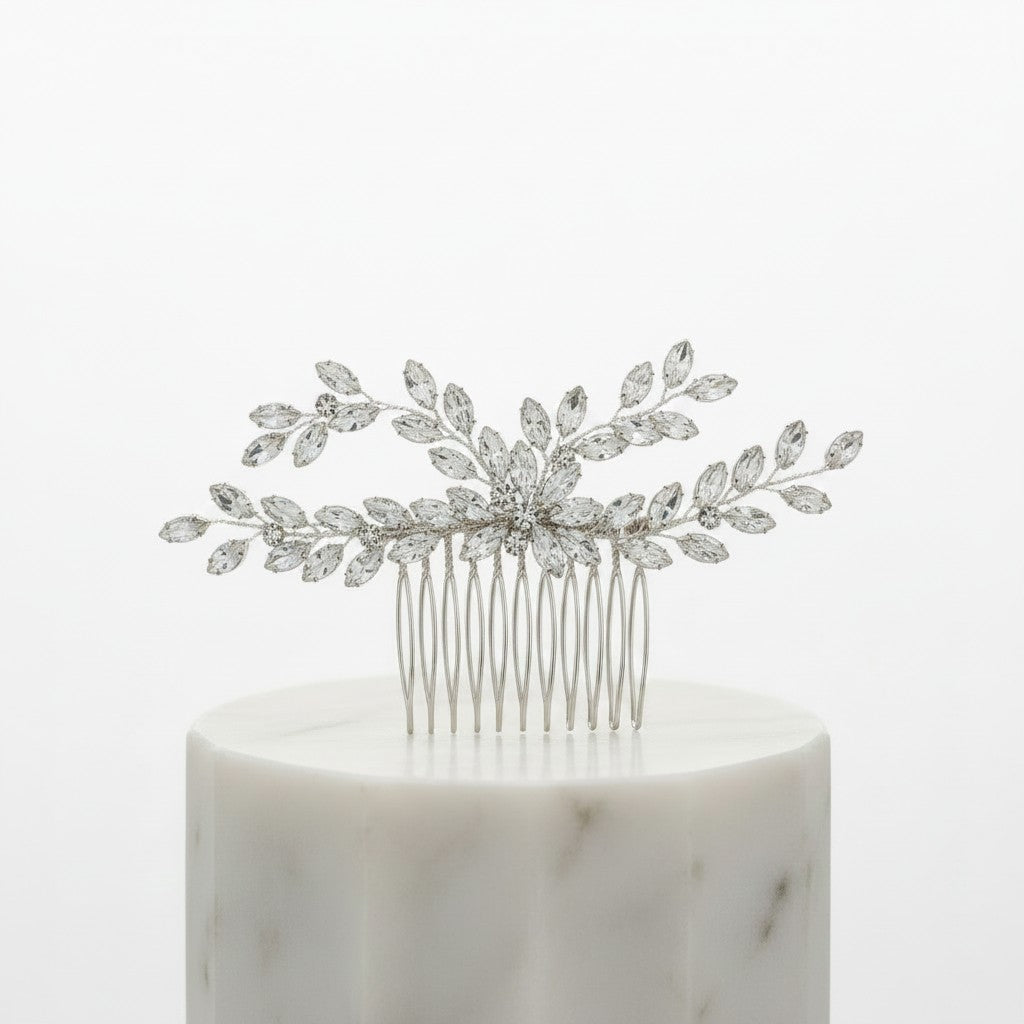 ATHENA COLLECTION - CRYSTAL VINE HAIR COMB - HC309 SILVER