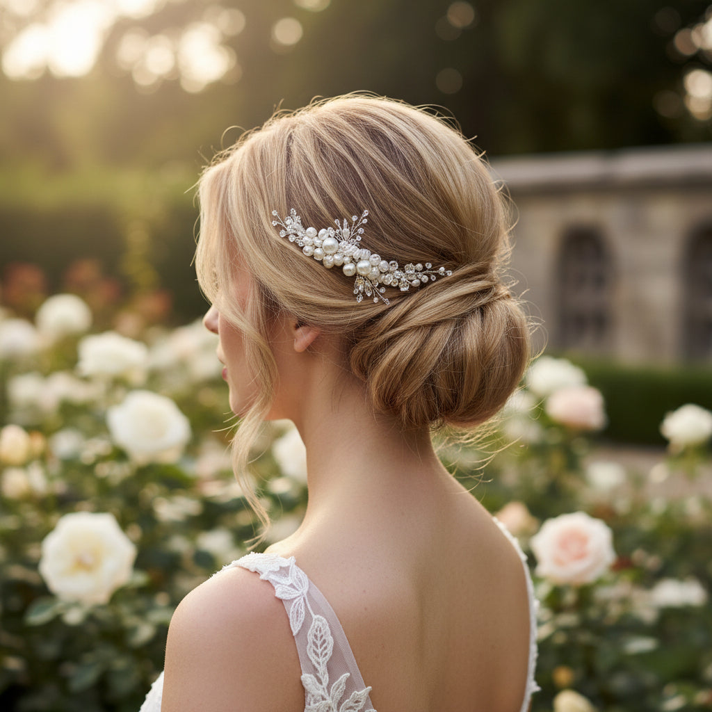 ATHENA COLLECTION - SIMPLY CHIC PEARL COMB - HC310 SILVER