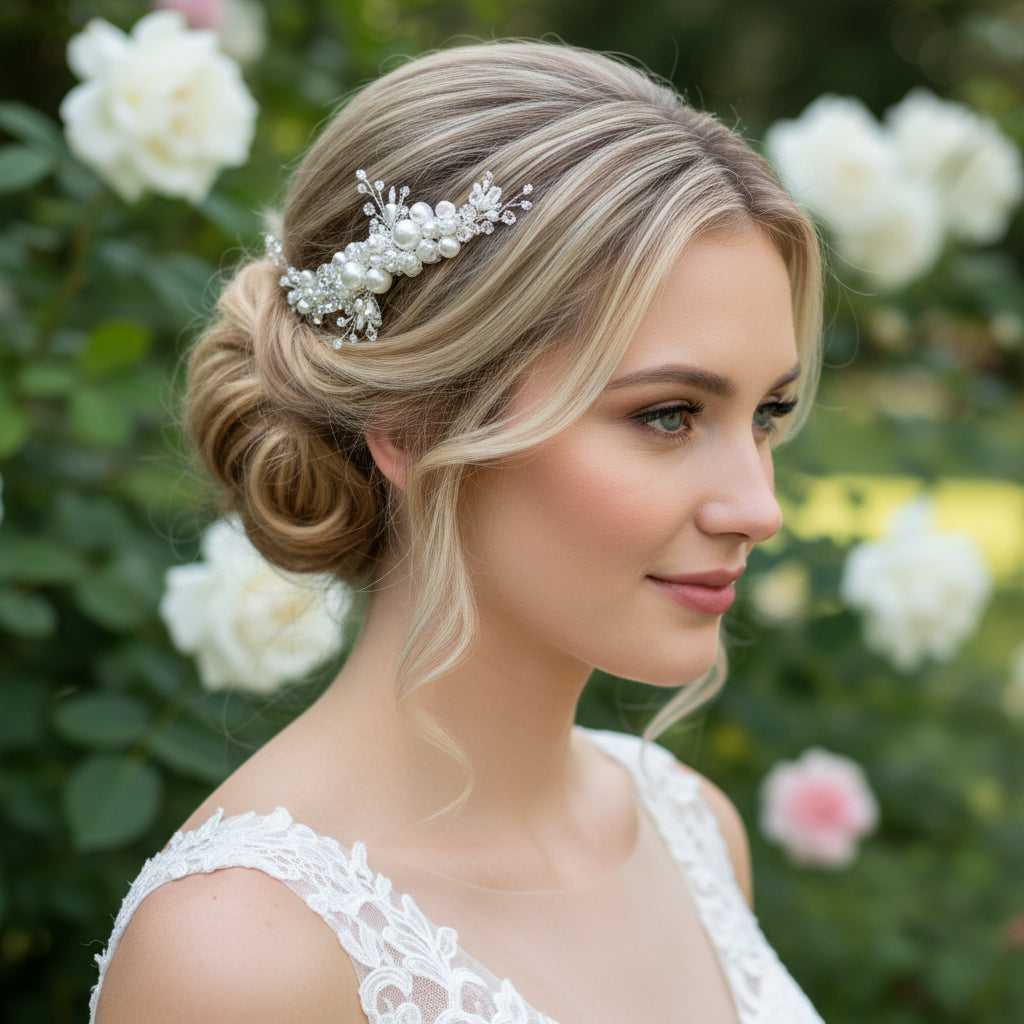 ATHENA COLLECTION - SIMPLY CHIC PEARL COMB - HC310 SILVER