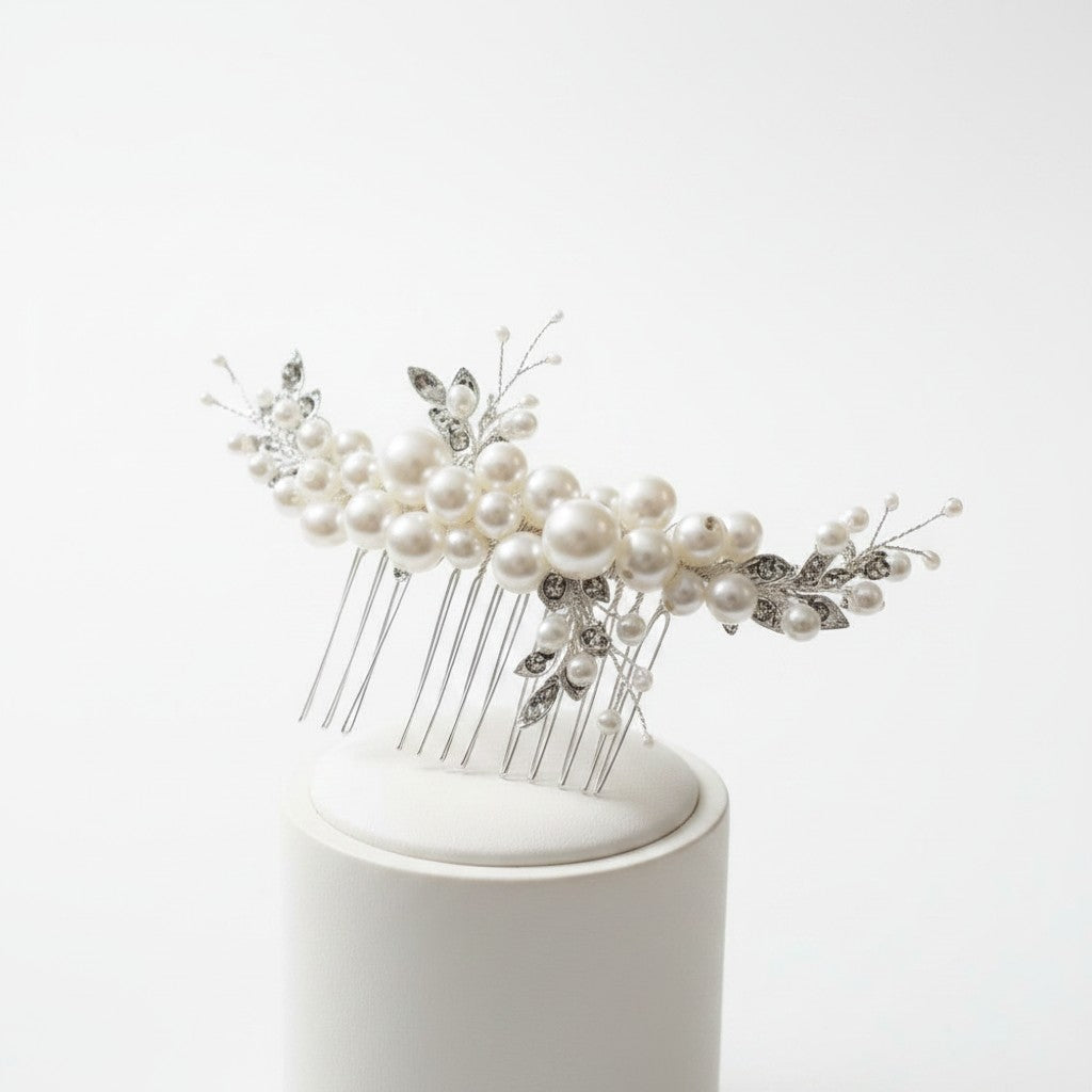 ATHENA COLLECTION - SIMPLY CHIC PEARL COMB - HC310 SILVER