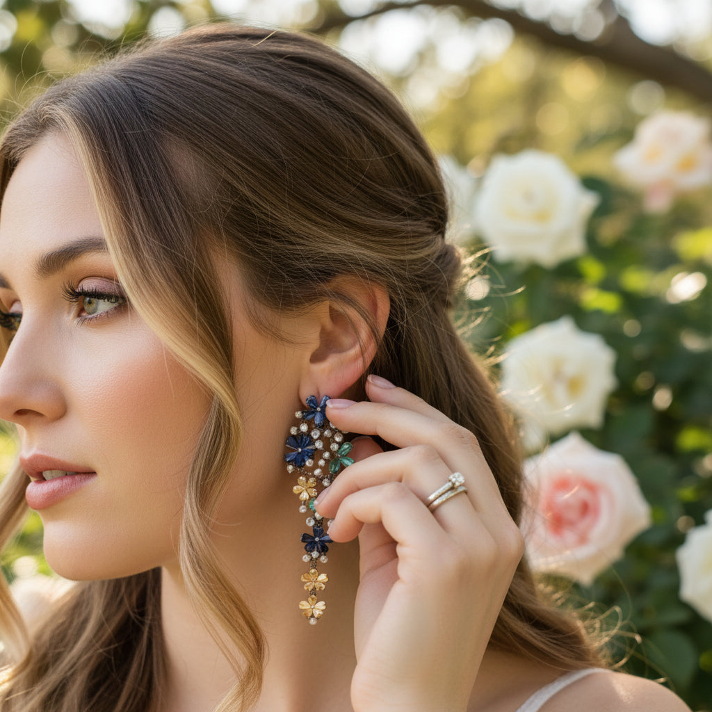 CUBIC ZIRCONIA COLLECTION - EXQUISITE WATERFALL EARRINGS - CZER912 MULTI