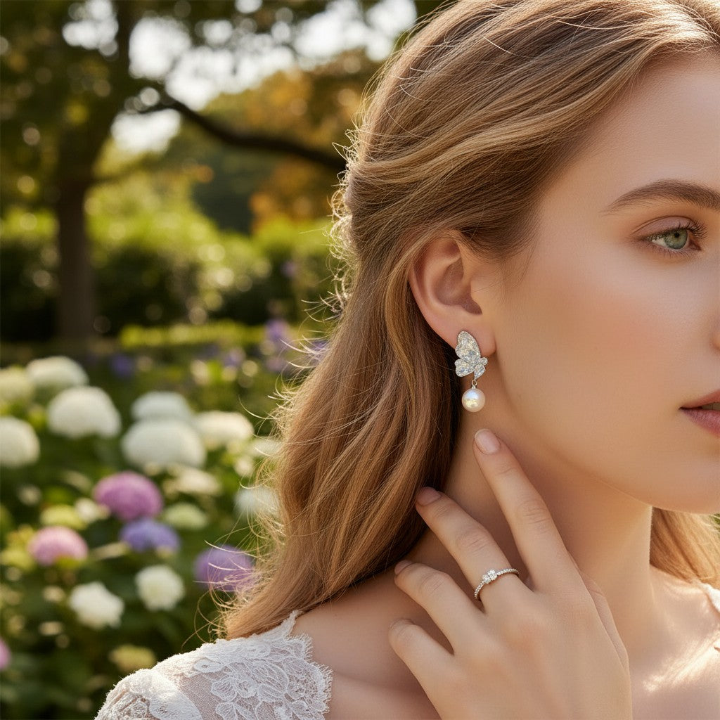 CUBIC ZIRCONIA COLLECTION - CHIC BUTTERFLY EARRINGS - CZER913 SILVER