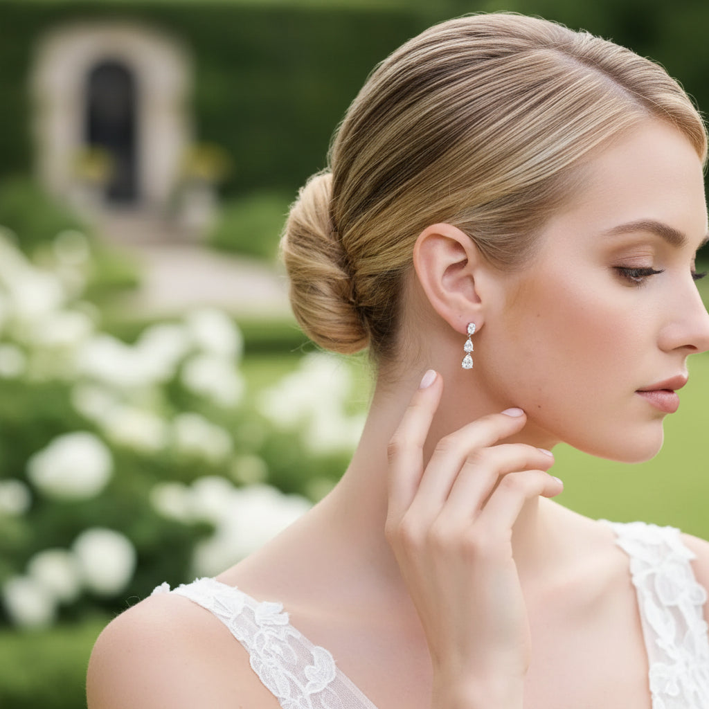 CUBIC ZIRCONIA COLLECTION - SIMULATED DIAMOND DROP EARRINGS -CZER914 SILVER