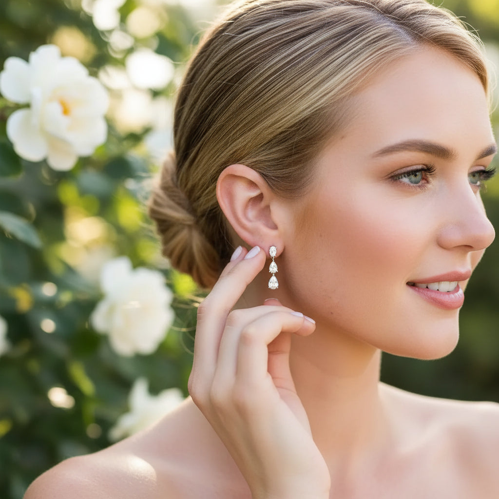 CUBIC ZIRCONIA COLLECTION - SIMULATED DIAMOND DROP EARRINGS -CZER914 SILVER