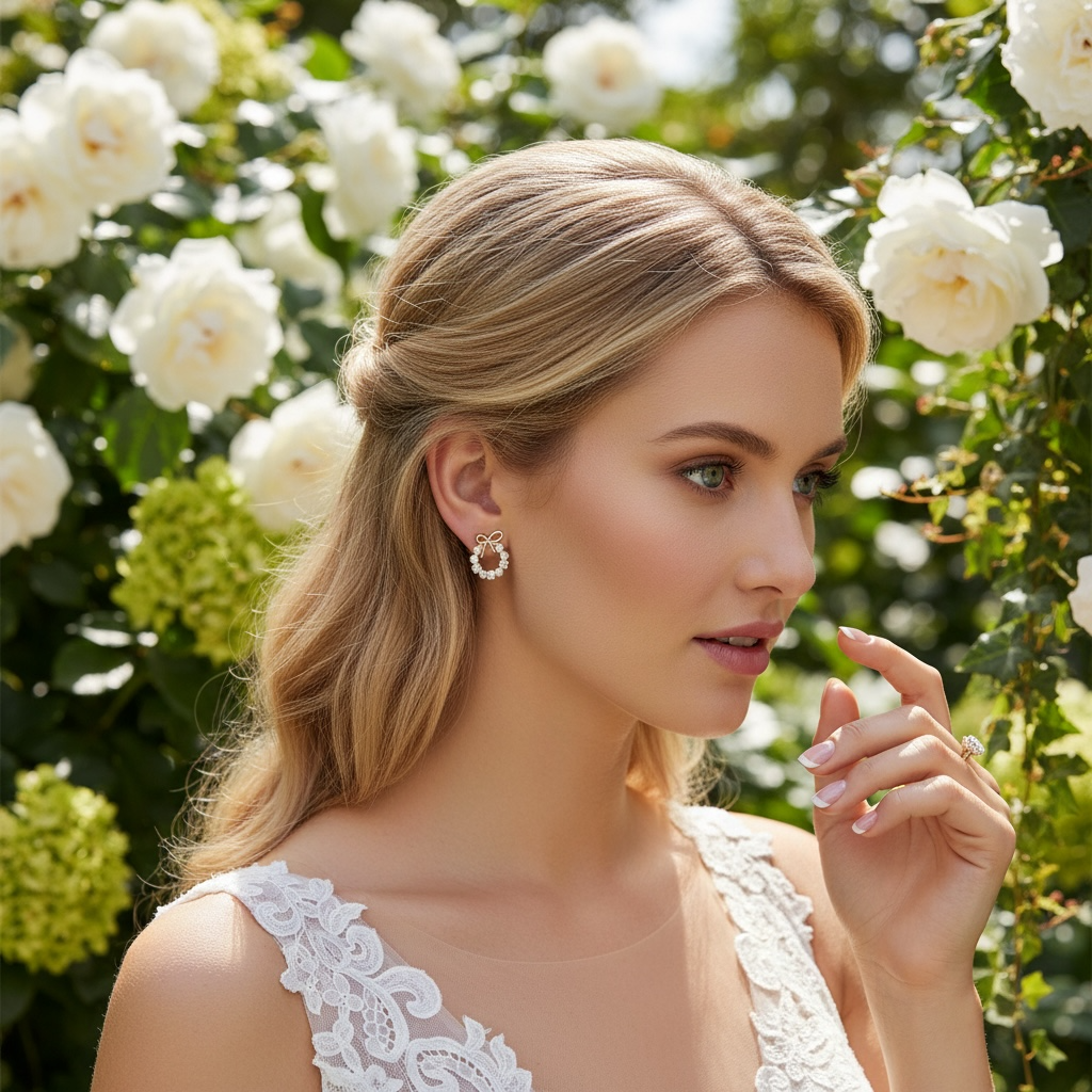 ATHENA COLLECTION - CHIC PEARL BOW EARRINGS - CZER915 GOLD