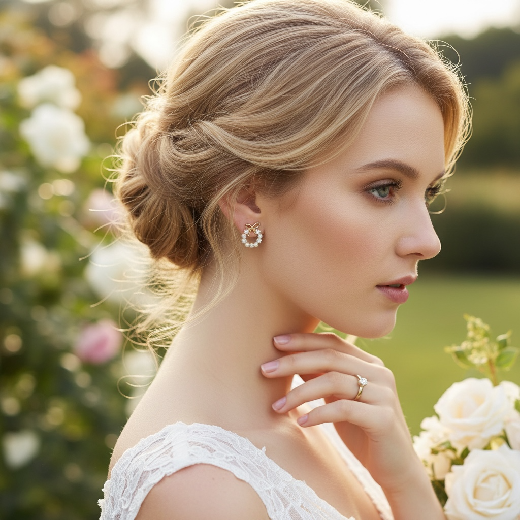 ATHENA COLLECTION - CHIC PEARL BOW EARRINGS - CZER915 GOLD