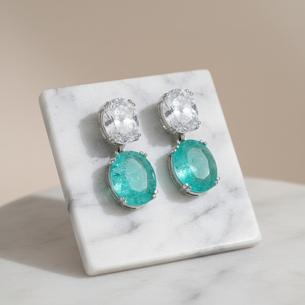 CUBIC ZIRCONIA COLLECTION - DAINTY CRYSTAL DROP EARRINGS -CZER916