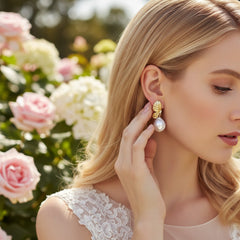 CUBIC ZIRCONIA COLLECTION - EXQUISITE BAROQUE PEARL EARRINGS - CZER917 PINK