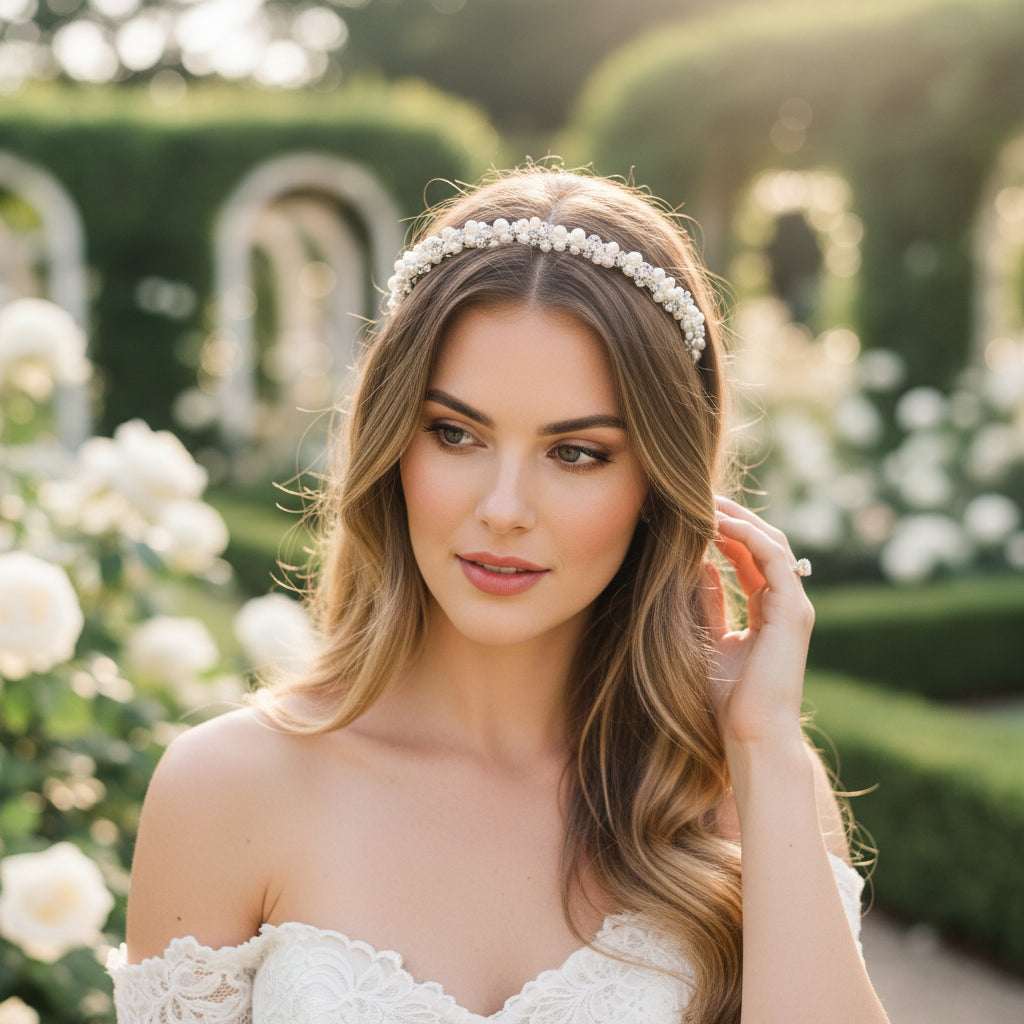 ATHENA COLLECTION - LUXE PEARL CLUSTER HEADBAND - AHB226 SILVER