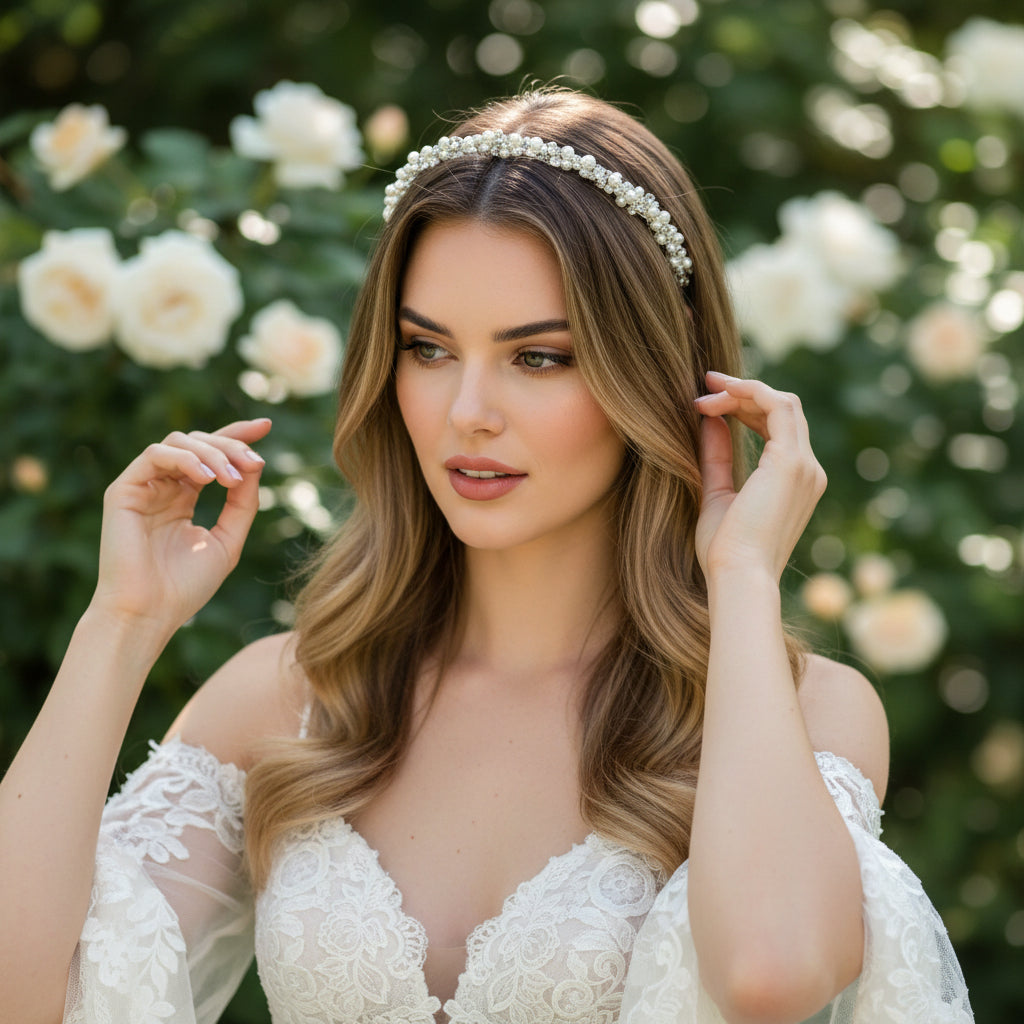 ATHENA COLLECTION - LUXE PEARL CLUSTER HEADBAND - AHB226 SILVER