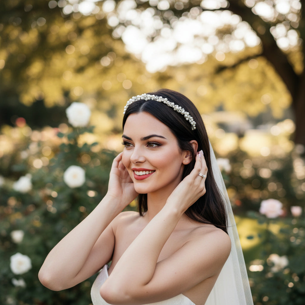 ATHENA COLLECTION - LUXE PEARL CLUSTER HEADBAND - AHB226 SILVER