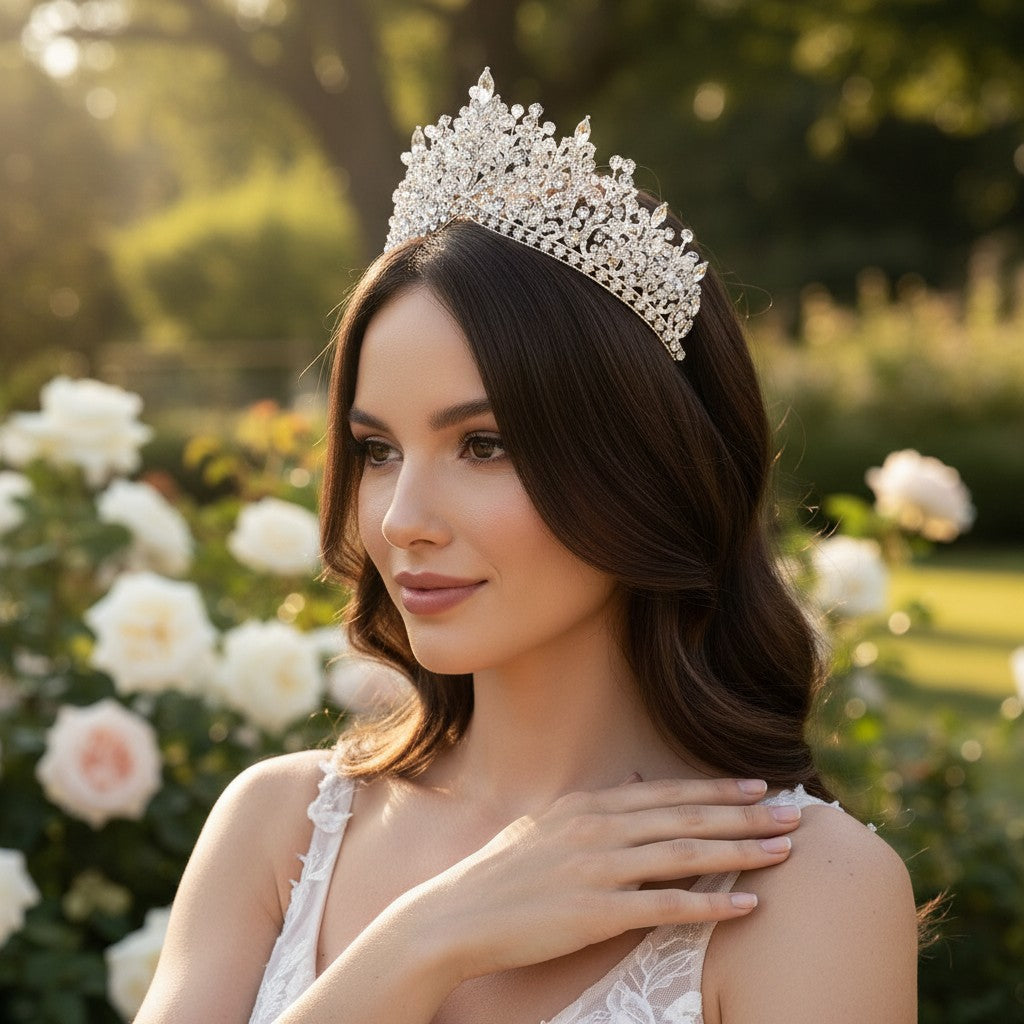 ATHENA COLLECTION - LUXE CRYSTAL TIARA - AHB229 SILVER